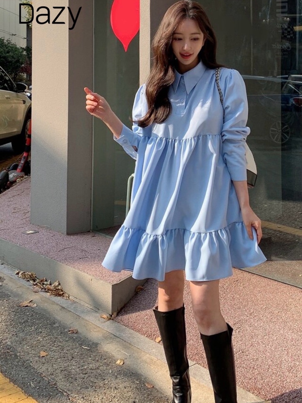 Light Blue Tiered Collar Babydoll Dress